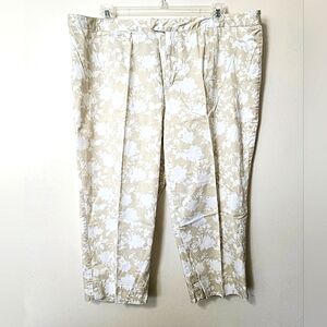 Covington Women's Capris Plus Size 22 Cotton Beige White Floral Stretch Casual